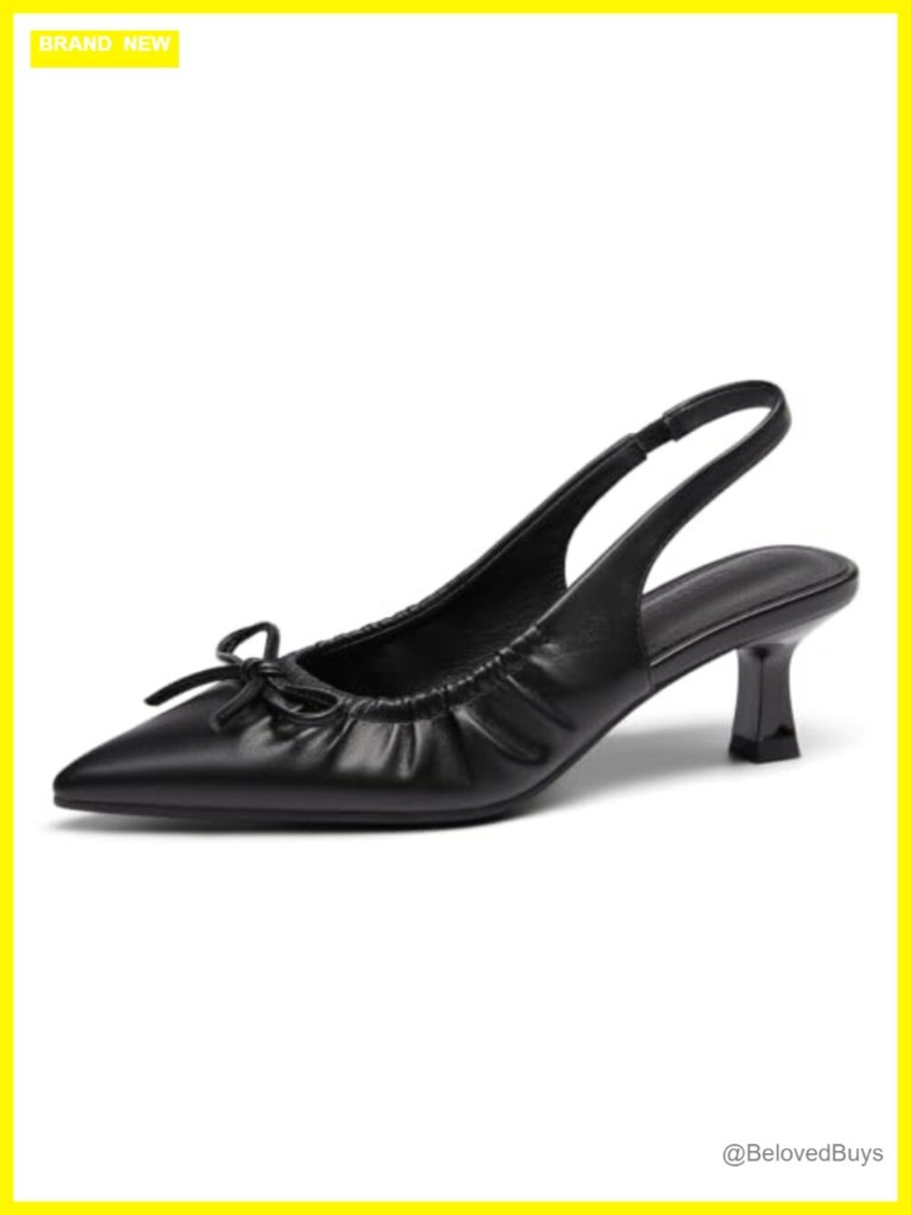 Women's Slingback Kitten Heels Bow Pumps Faux Leather Pointed Toe Work Party